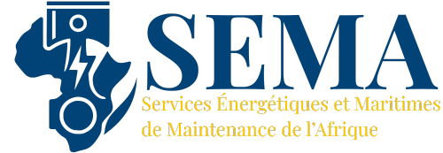 Logo officiel de SEMA bleu et jaune – Services Énergétiques et Maritimes de Maintenance de l’Afrique