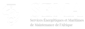 Logo blanc de SEMA sur fond noir – Services Énergétiques et Maritimes de Maintenance de l’Afrique