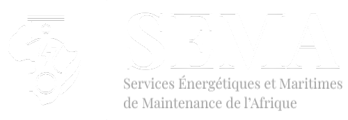 Logo blanc de SEMA sur fond noir – Services Énergétiques et Maritimes de Maintenance de l’Afrique