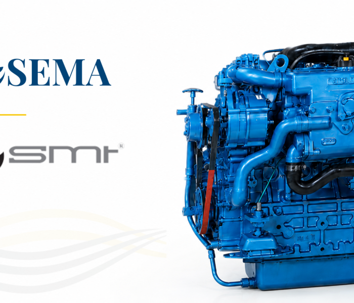 Visuel du partenariat entre SEMA et SMT avec un moteur diesel industriel